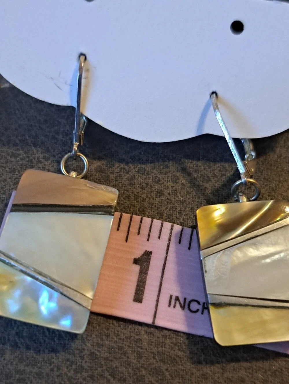 Inlayed Mother of Pearl Sterling Silver Slats Dangly Earrings Oblong Gorgeous